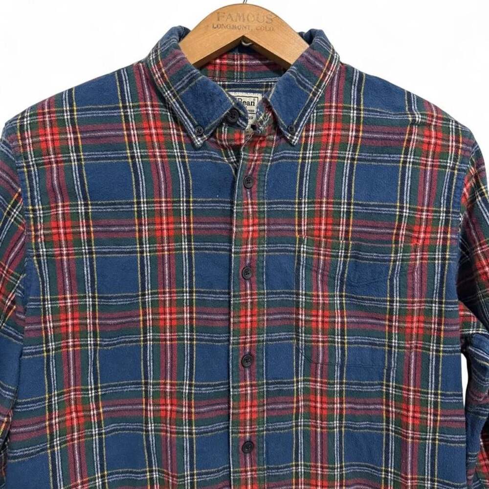 L.L. Bean Tartan Plaid Flannel Shirt M-Reg Blue Cotton